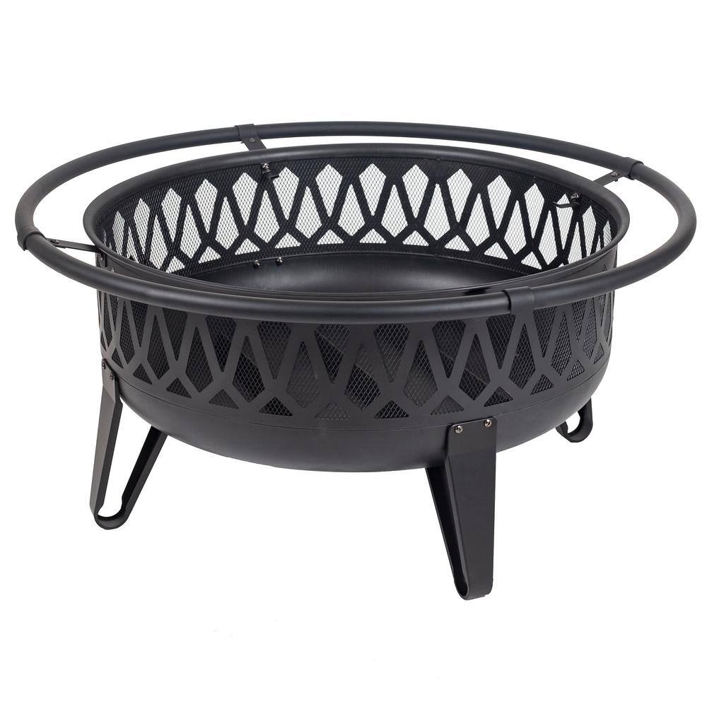 Pleasant Hearth Harmony 36 in. W x 22.8 in. H Round Steel Wood Burning Black Fire Pit