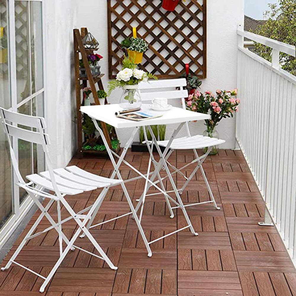 None 3-Piece Patio Bistro Set with Metal Foldable Table and Chairs