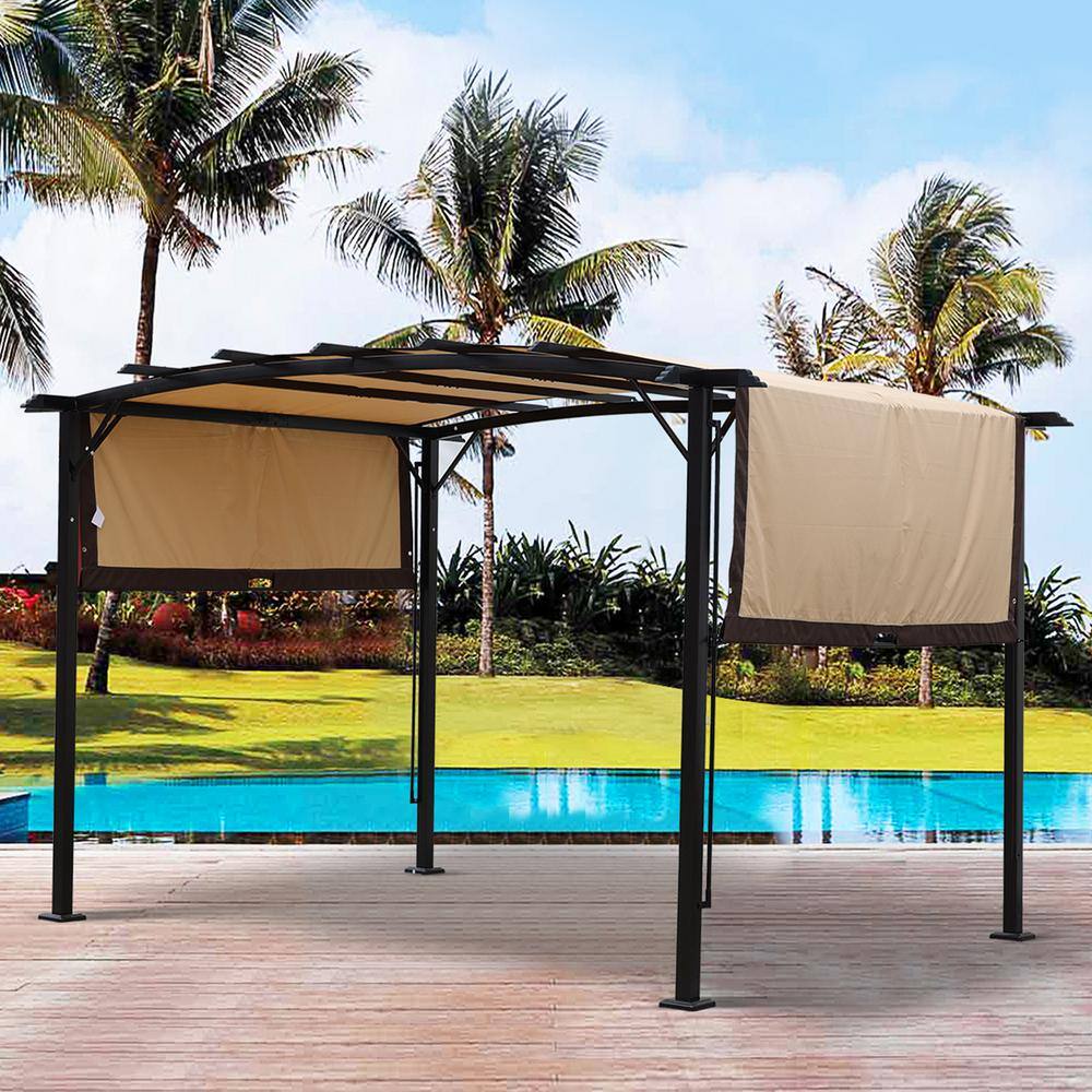Mondawe 12 ft. x 9 ft. Patio Sunshelter Pergola Steel Frame Grape Gazebo with Retractable Shade Canopy