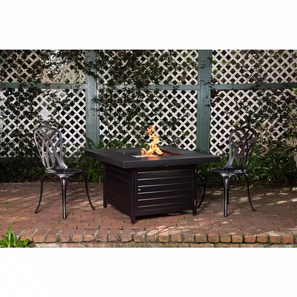 Fire Sense Langhorne 40 in. x 24 in. Square Aluminum LPG Fire Pit in Antique Bronze
