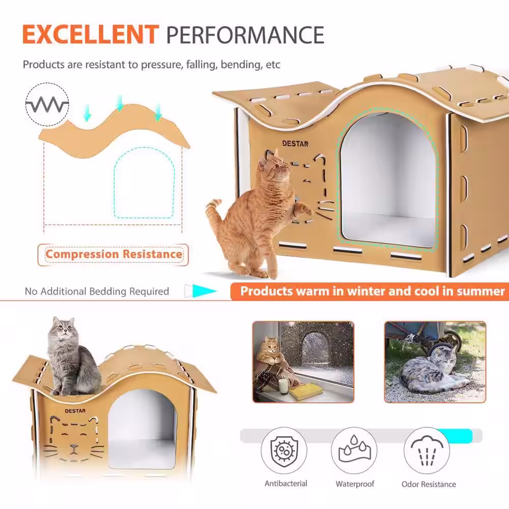 VIVOHOME 15.7 in. Waterproof EVA Cat House with Wavy Roof