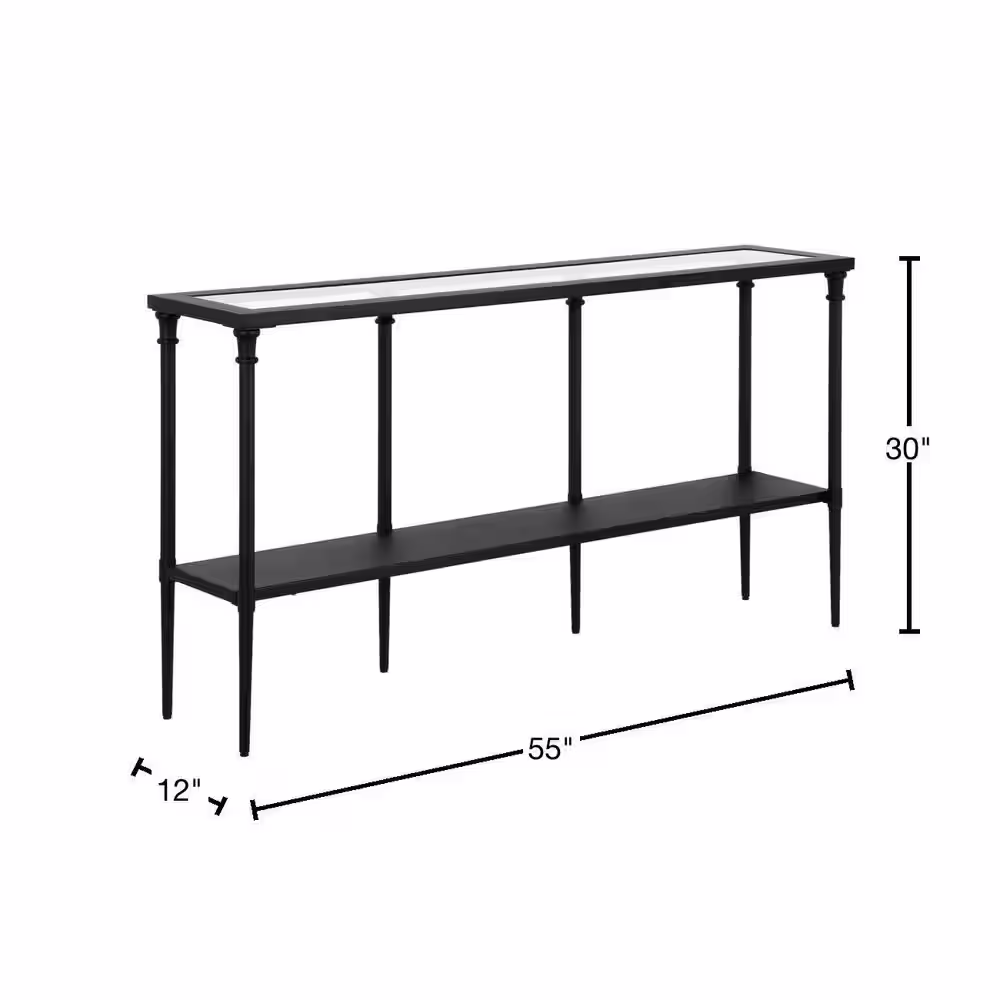 Meyer&Cross Nellie 55 in. Blackened Bronze Rectangle Glass Console Table with Solid Metal Shelf