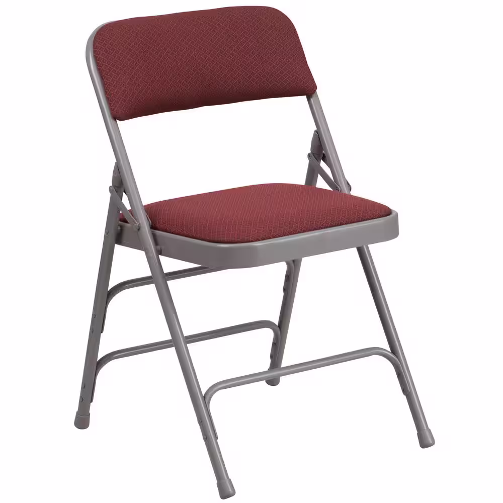 Flash Furniture Hercules Series Curved Triple Braced & Double Hinged Burgundy Patterned Fabric Upholstered Metal Folding Chair