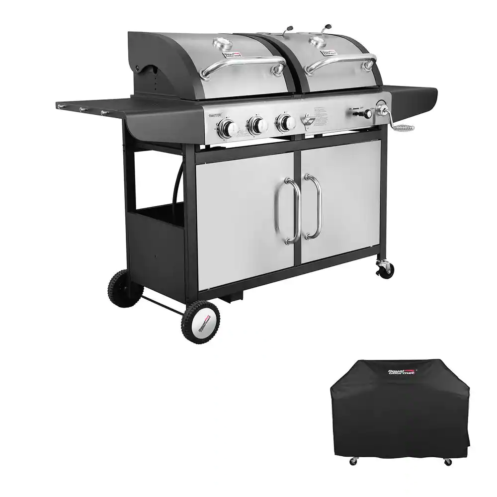 Royal Gourmet 3-Burner Propane Gas and Charcoal Combo Grill in Black with Grill Cover