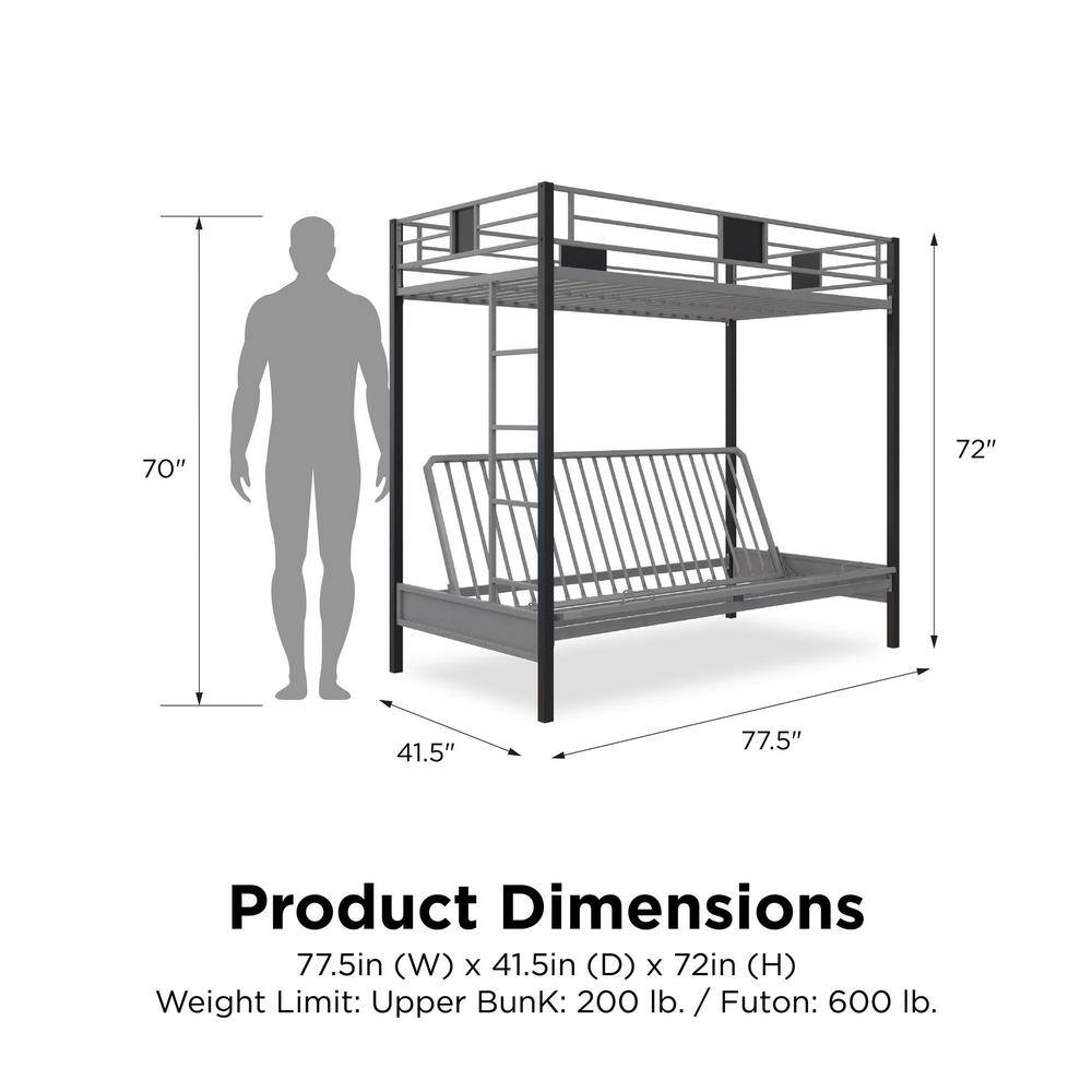 DHP Sunrise Silver Metal Twin Over Futon Bunk Bed