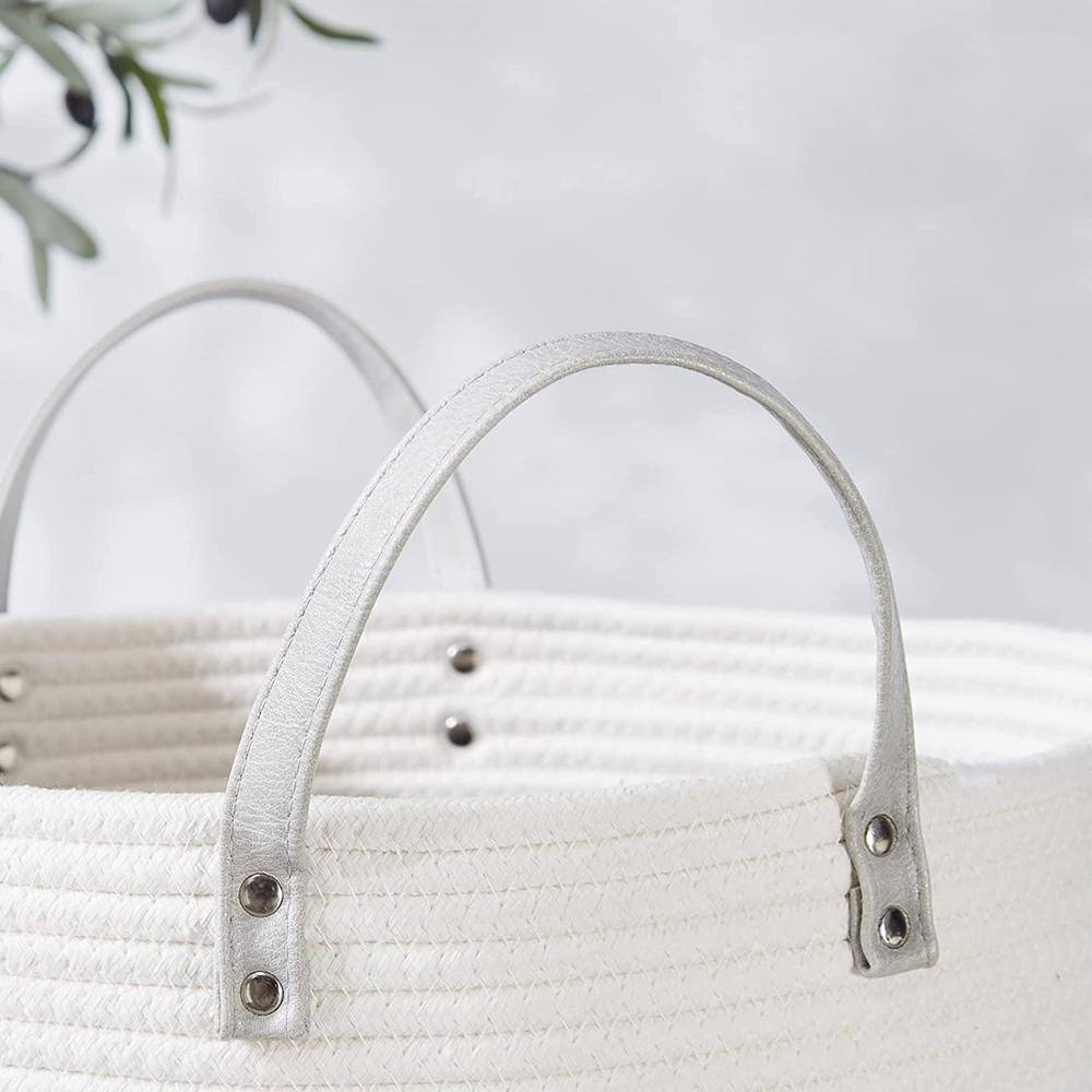 None 72L Cotton Laundry Basket Hamper White and Gray