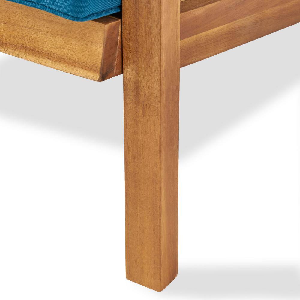 Noble House Leah Brown Patina 7-Piece Wood Patio Conversation Seating Set with Dark Teal Cushions