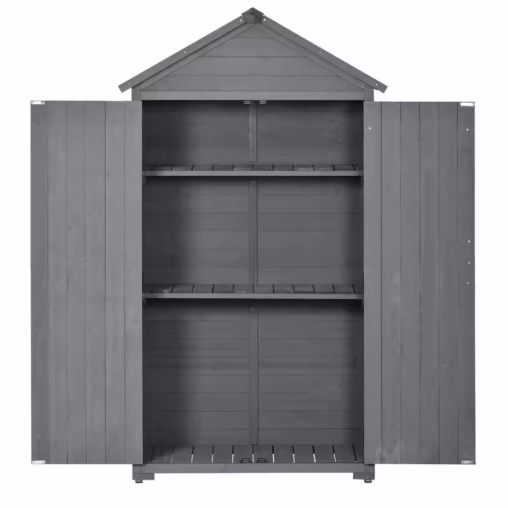 None 5.8 ft. W x 3 ft. D Wood Shed with Waterproof Asphalt Roof, Lockable Doors, (3-Tier) Shelves, Gray (17.4 sq. ft.)