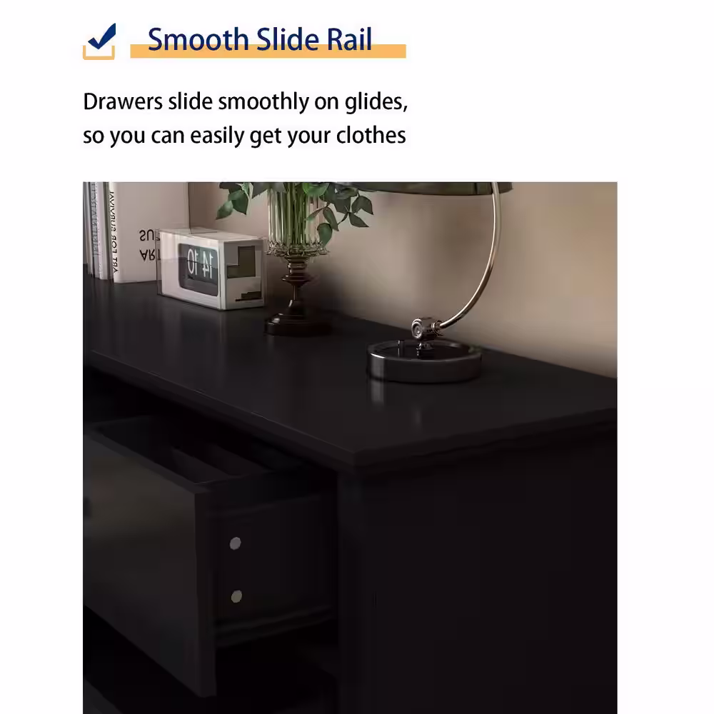 None 6-Drawers Eco-Friendly Paint Finish Black Wood Dresser Vanity Cabinet 55.1 in. W x 15.7 in. D x 31.5 in. H