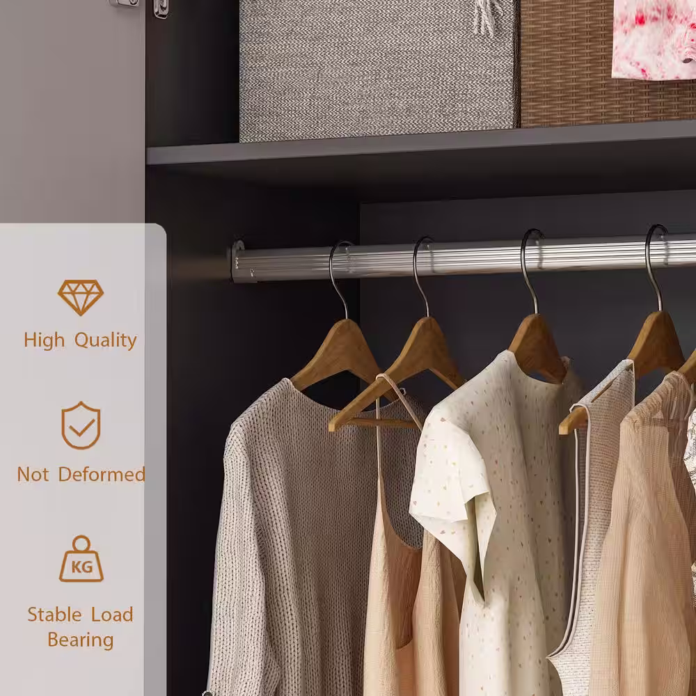 None Gray Armoire with 2-Drawers, Hanging Rod and Gold Metal Handles 70.9 in. H x 19.1 in. W x 31.5 in. D