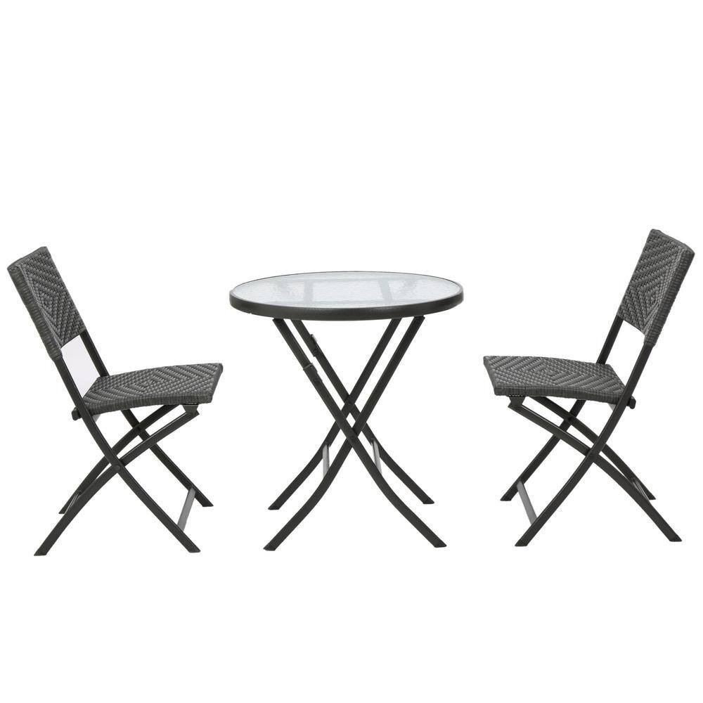 Noble House El Paso Grey 3-Piece Faux Rattan Outdoor Bistro Set