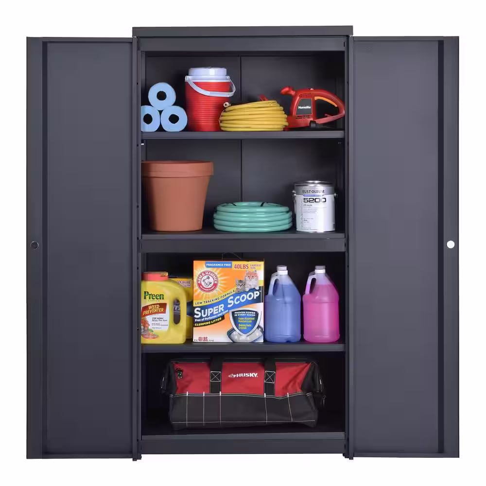 Edsal Ready To Assemble 20 Gauge 4 shelf Steel and Aluminum Freestanding Cabinet (36 in. W x 72 in. H x 18 in. D) in Black