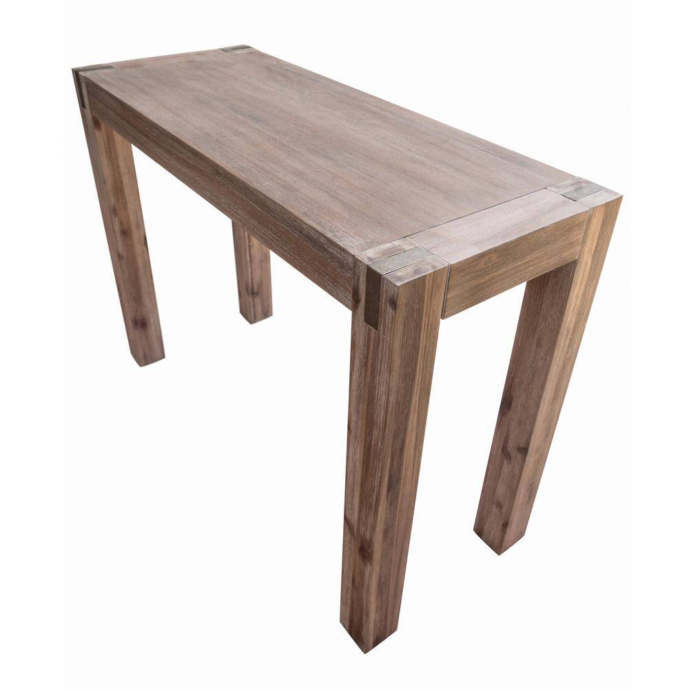 Alaterre Furniture 40 in. Brushed Driftwood Rectangle Wood Console Table with Metal Inset