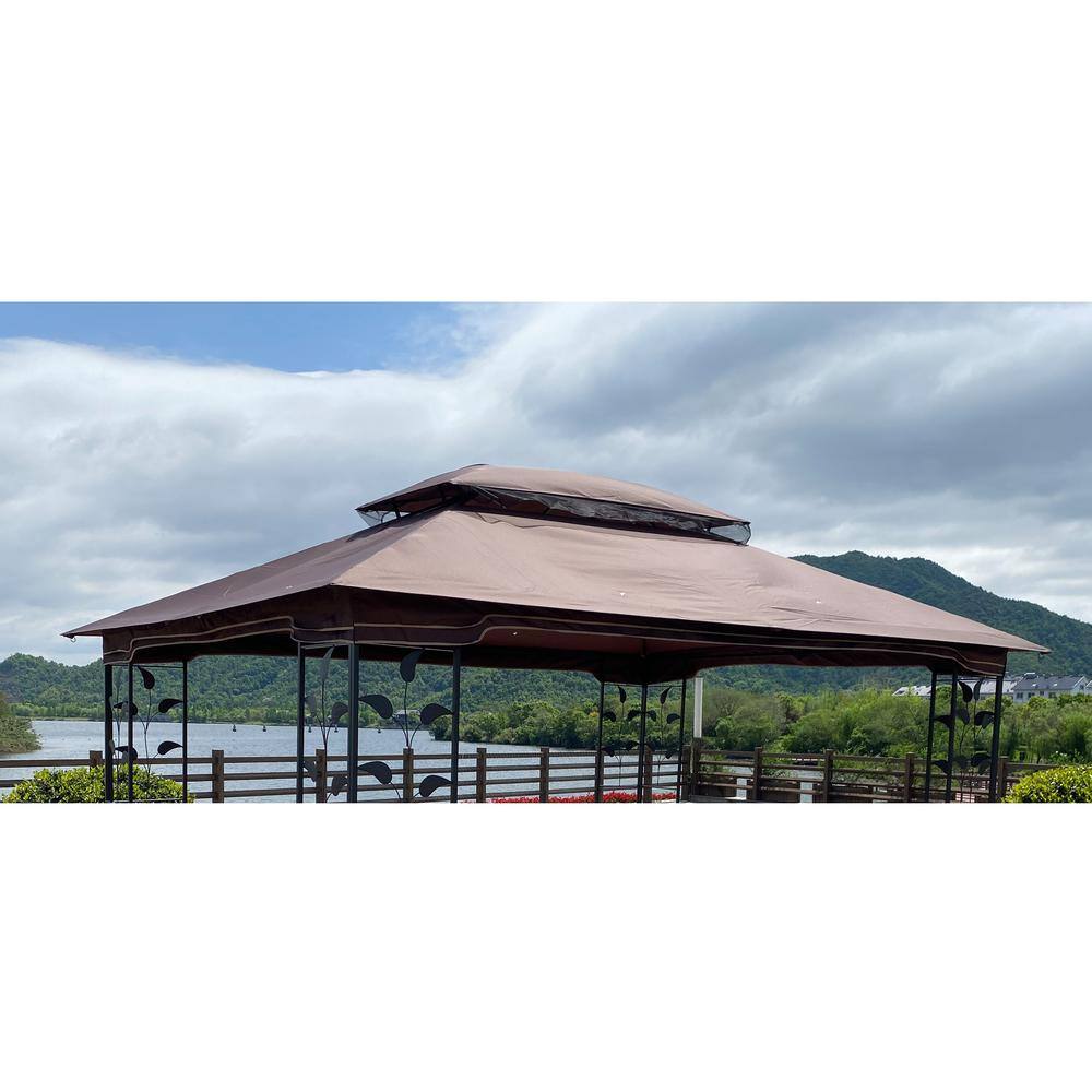 None 13 ft. x 10 ft. Patio Double Roof Gazebo Brown Replacement Canopy
