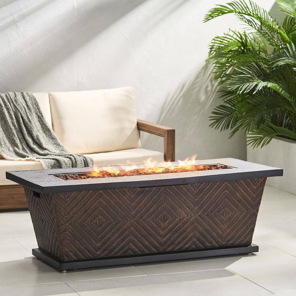 Noble House Abilene Brown Rectangular Stone Fire Pit (No Tank Holder)