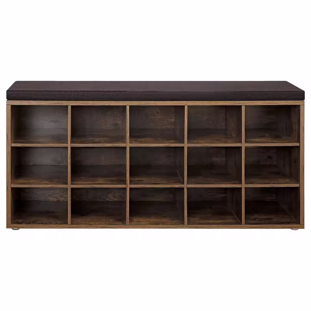 None 18.9 in. H 15-Pair 4-Tier Brown Wood Shoe Rack