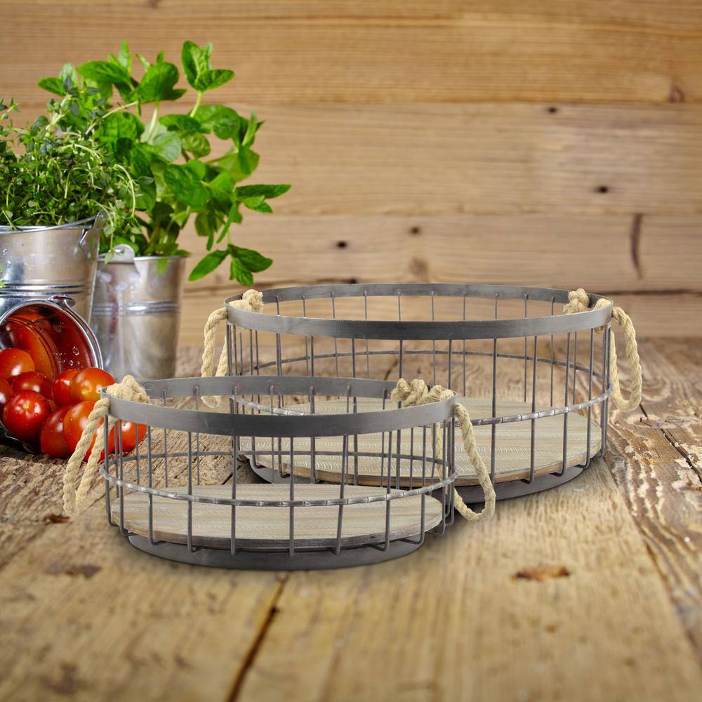 Stonebriar Collection 5.192 in. H x 14.567 in. W Silver Steel 1-Drawer Wide Mesh Wire Basket