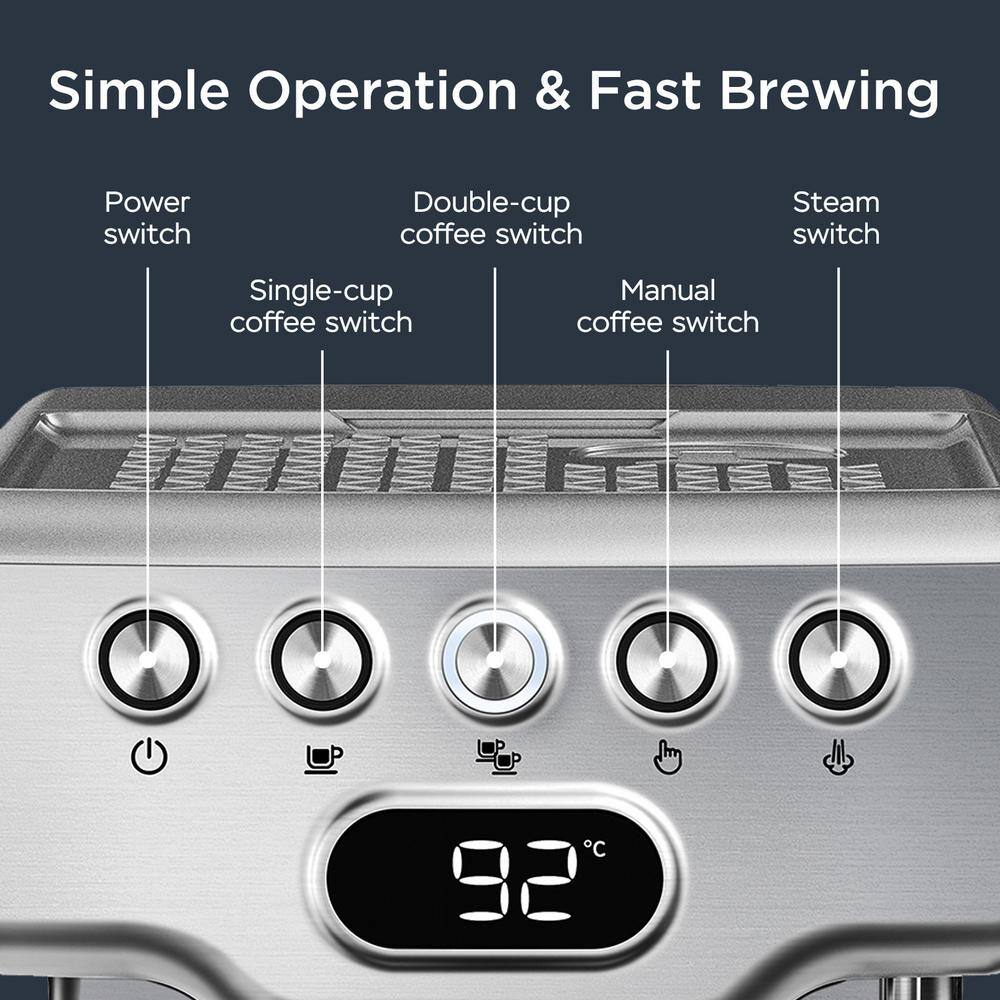 None 2- Cup Silver 20 Bar Espresso Machine with Milk Frother, 1.8L Water Tank, Stainless Steel