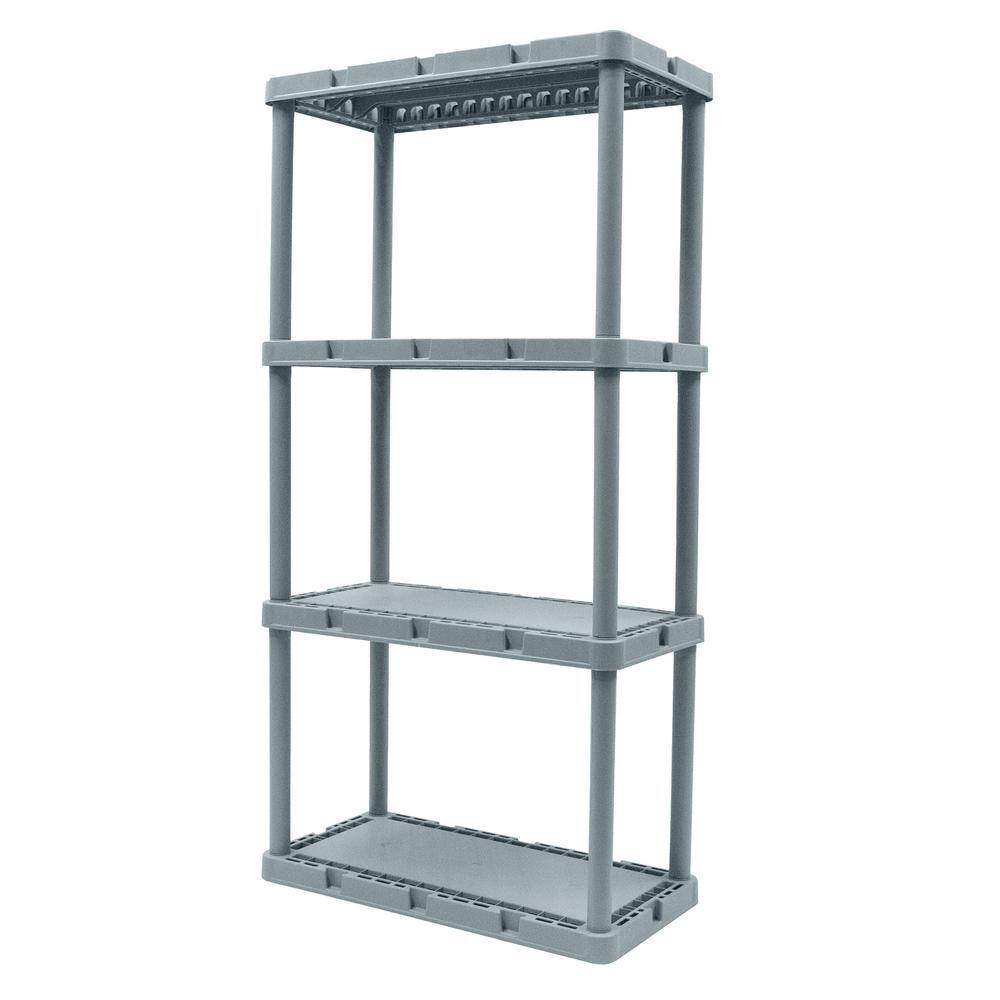 GRACIOUS LIVING Knect-A-Shelf Gray 4-Tier Resin 12 in. x 2 in. x 24 in. Light Duty Storage Shelving System (3-Pack)