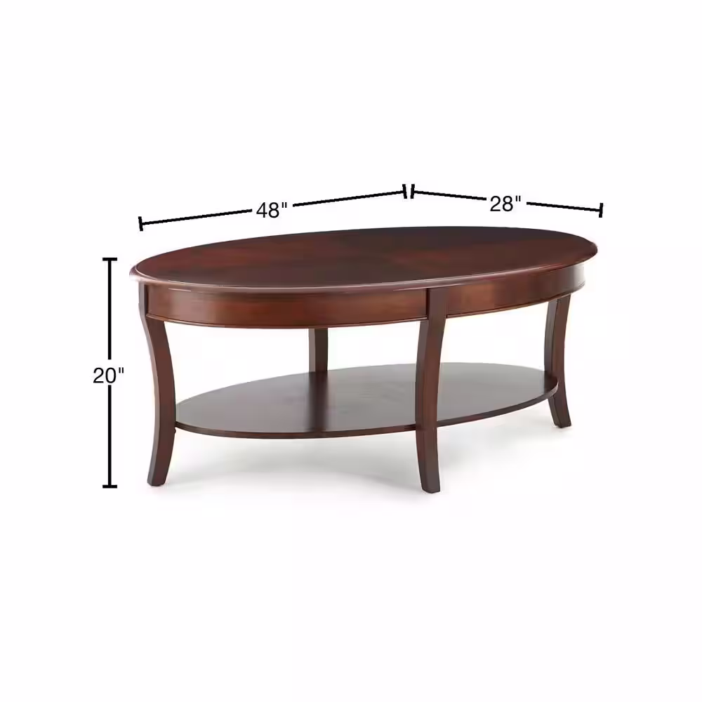 Steve Silver Troy 48 in. Medium Cherry Large Oval Wood Coffee Table with Shelf