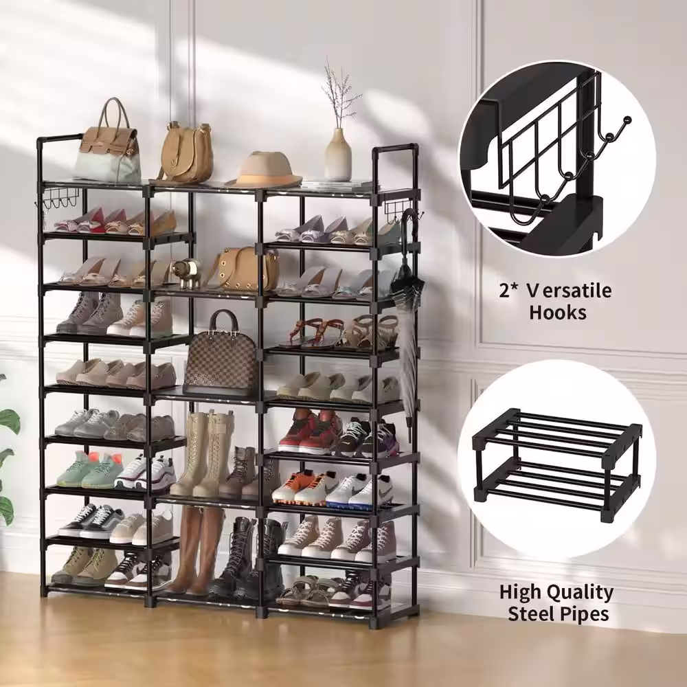 None 62 in. H 50-Pair 9-Tier Black Metal Shoe Rack