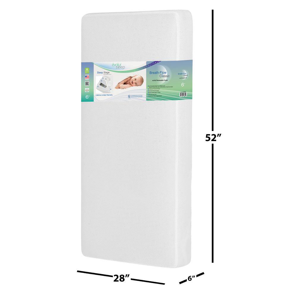 Evolur Breath Flow Classic Inner spring White Crib And Toddler Mattress