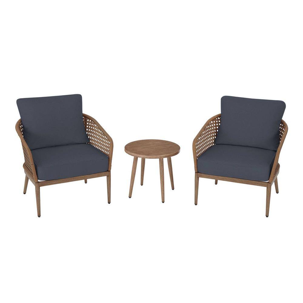 Hampton Bay Coral Vista 3-Piece Brown Wicker Outdoor Patio Bistro Set with CushionGuard Sky Blue Cushions