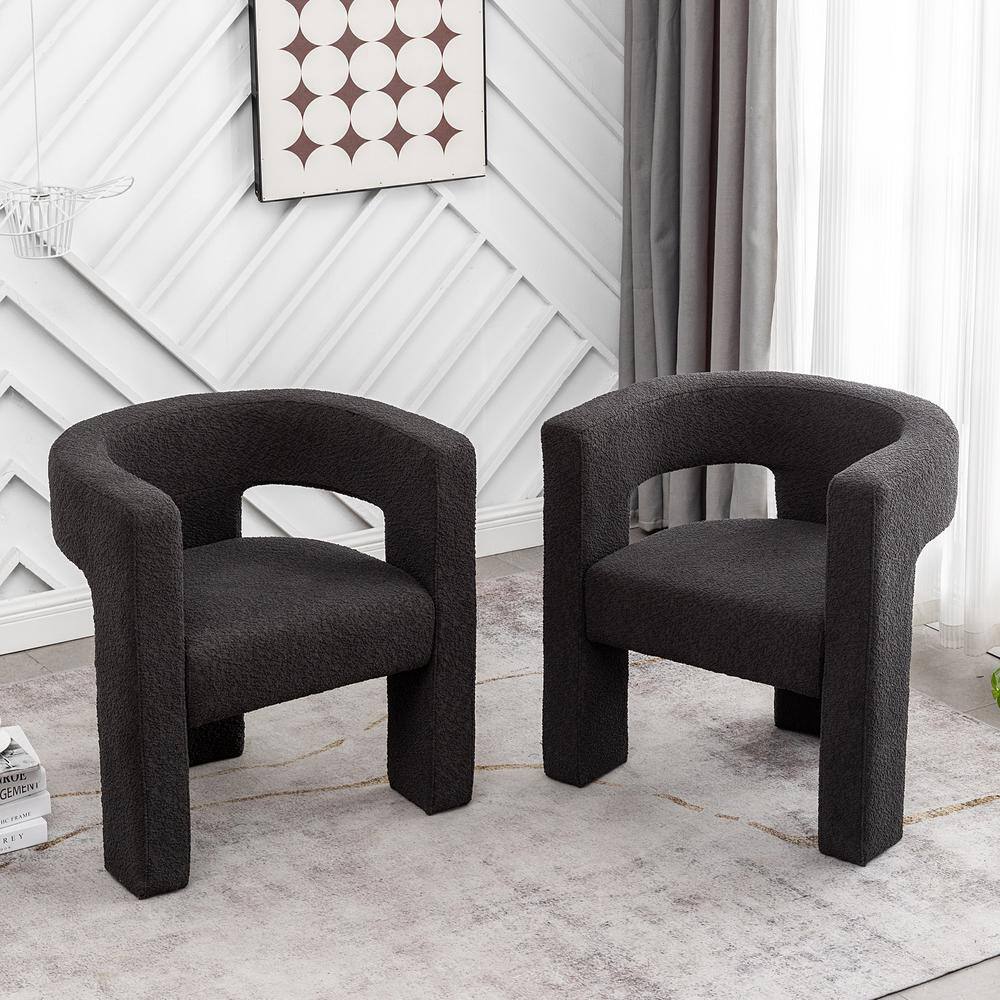 KINWELL Black 28 in. Wide Boucle Upholstered Square Armchair (Set of 2)