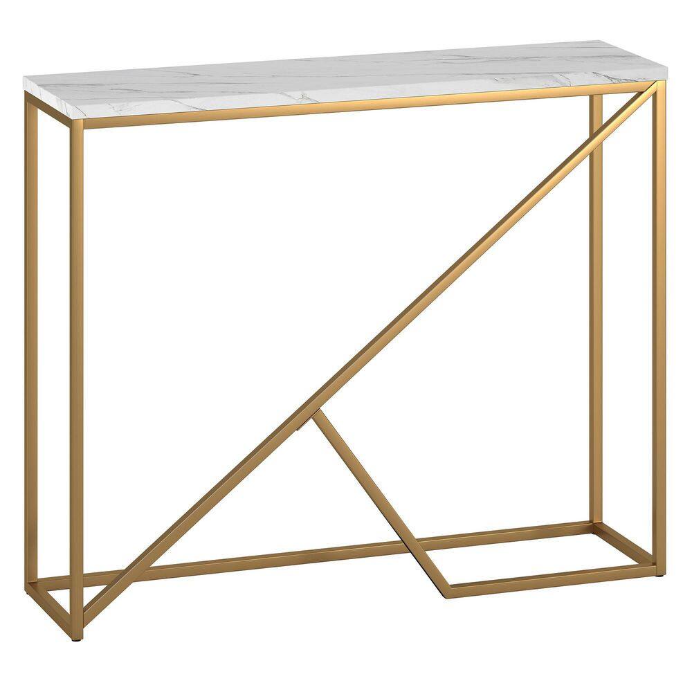 None Stella 36 in. Brass Faux Marble Console Table