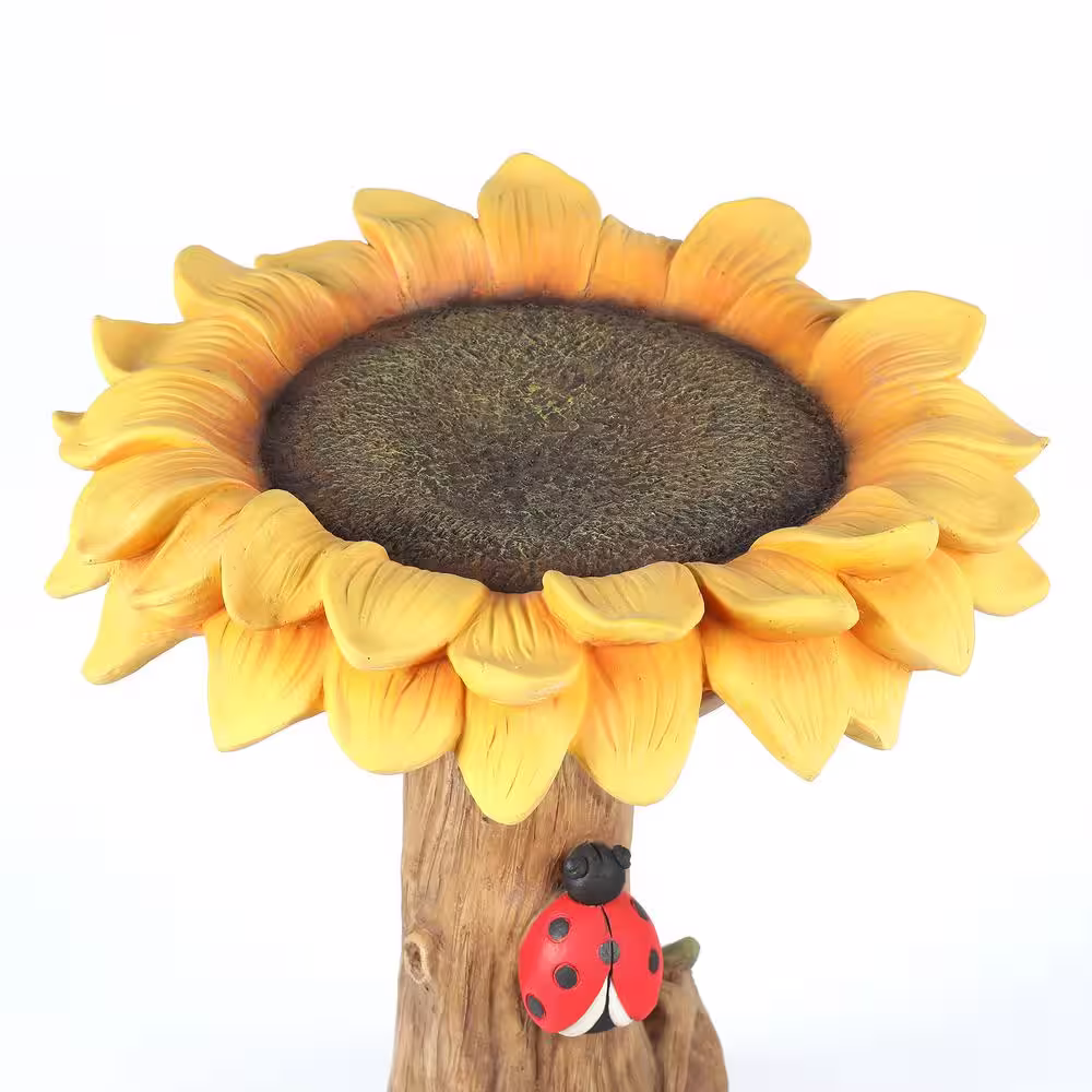 LuxenHome Polyresin Sunflower Bird Bath