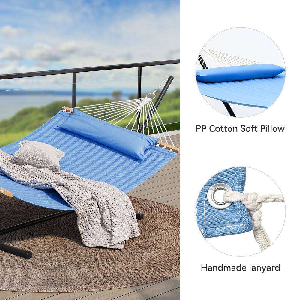 DEXTRUS 2-Person 12 ft. Free Standing Metal Hammock Stand with Detachable Pillow in Blue