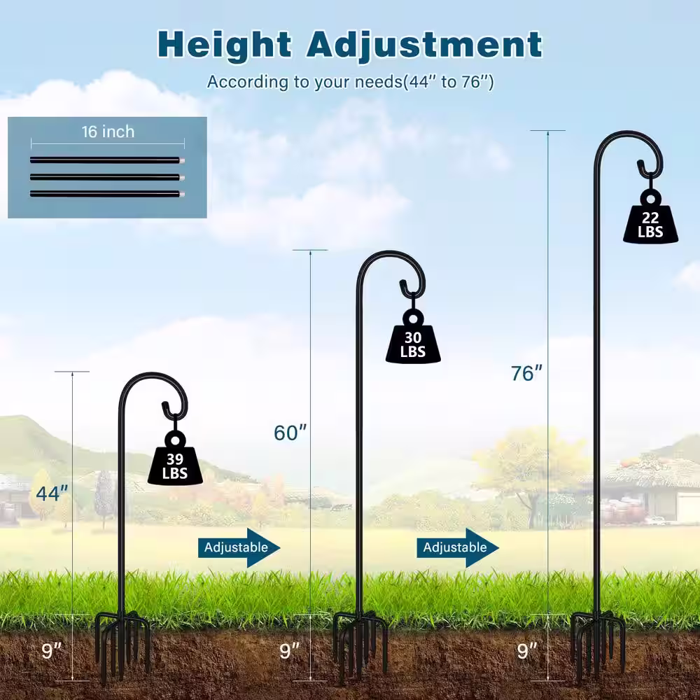 None 2 Pack Shepherds Hook 76 Inch, Tall Bird Feeder Pole, Adjustable Shepards Hooks