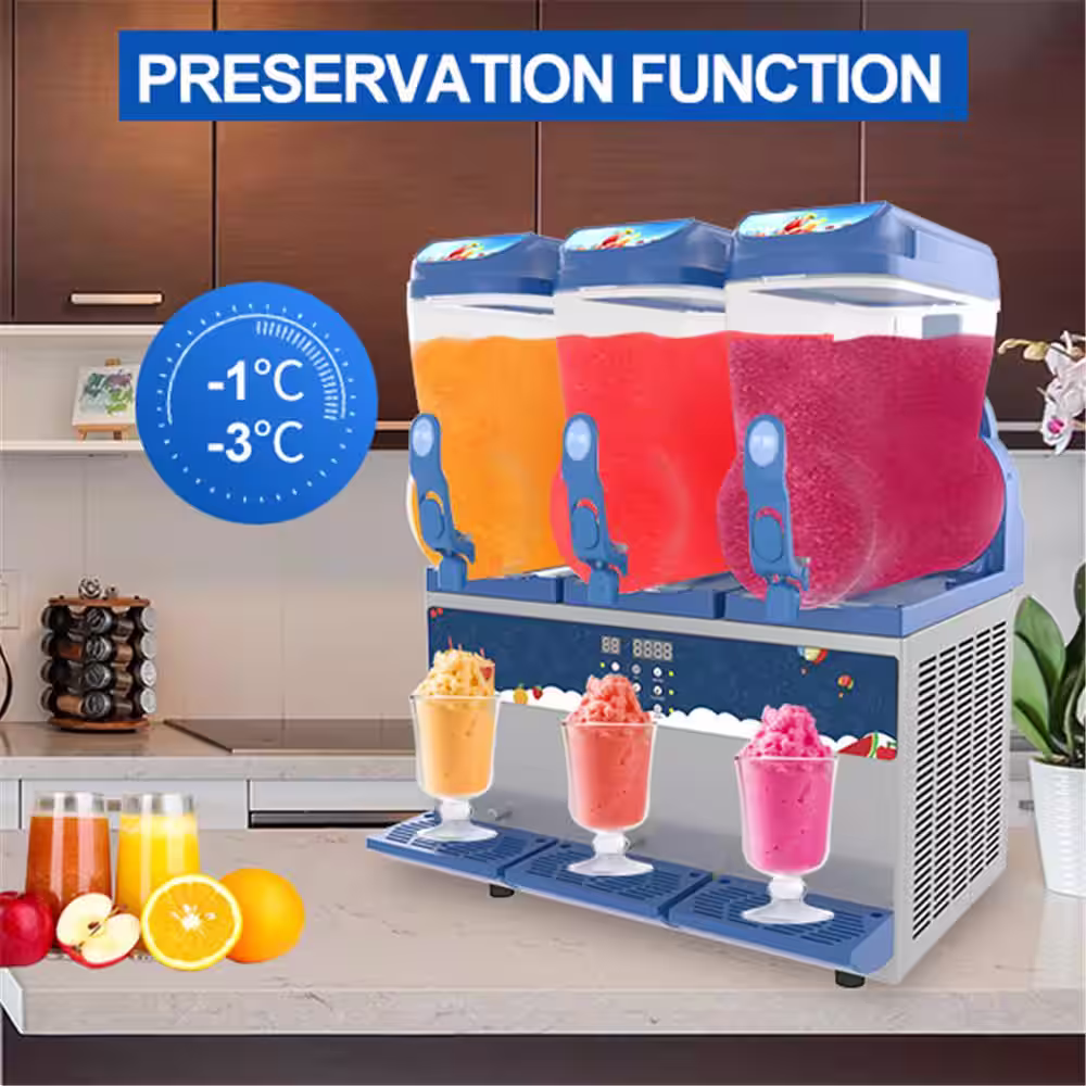 Phivve 1584 oz. Commercial Machine 3 x 15 L Tank 1200-Watt Stainless Steel Sliver Snow Cone Machine