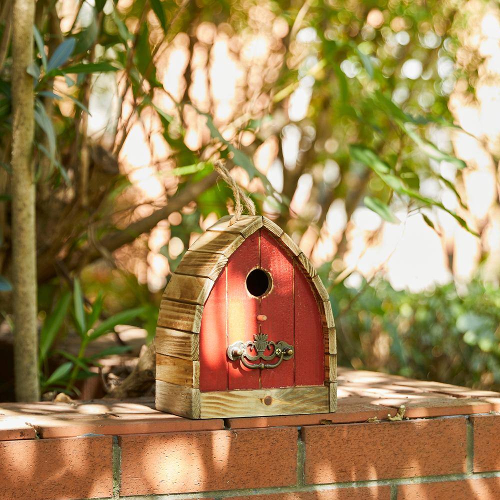 Glitzhome 8.5 in. H Washed Red Distressed Solid Wood Birdhouse