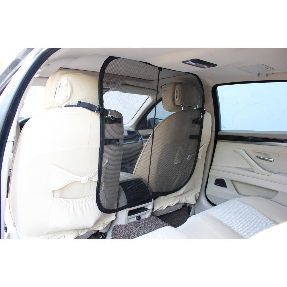 PET LIFE Easy Hook Protective Mesh Folding Backseat Car Seat Safety Barrier For Dogs Cats and Children