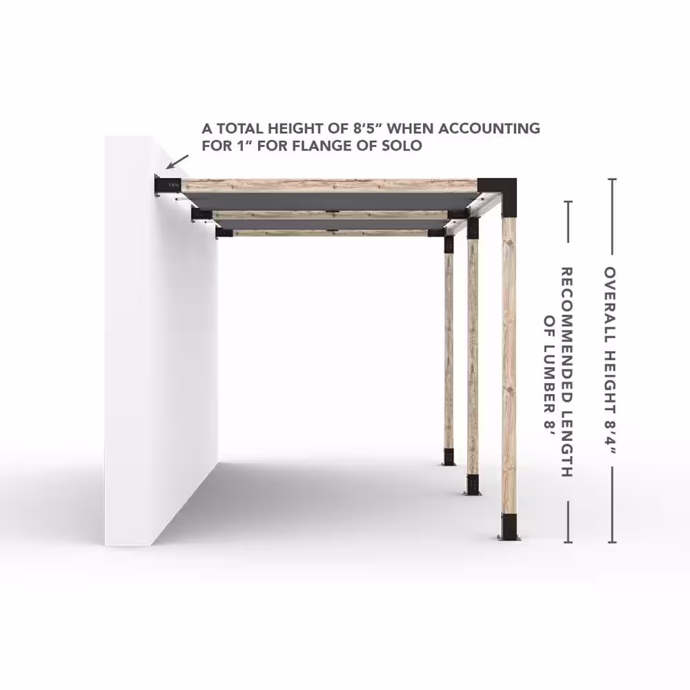 TOJA GRID 8 ft. L x 16 ft. W Double Wall Mount Pergola Kit with 2 Crimson Shade Sails, 4x4 Wood