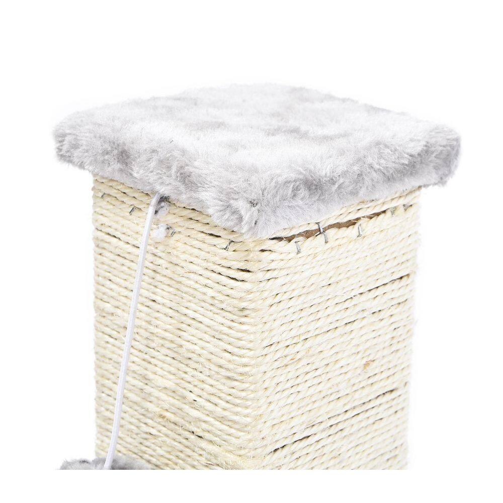 CAT CRAFT Plush and Sisal Square Cat Scratching Post with Plush Hanging Cat Toy, Gray/Natural