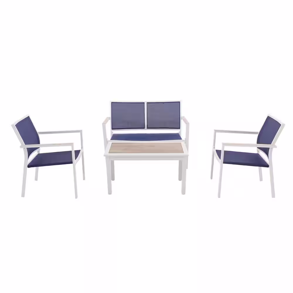 Hampton Bay Harmony Cove 4-Piece Steel Blue Sling Outdoor Patio Deep Seating Set