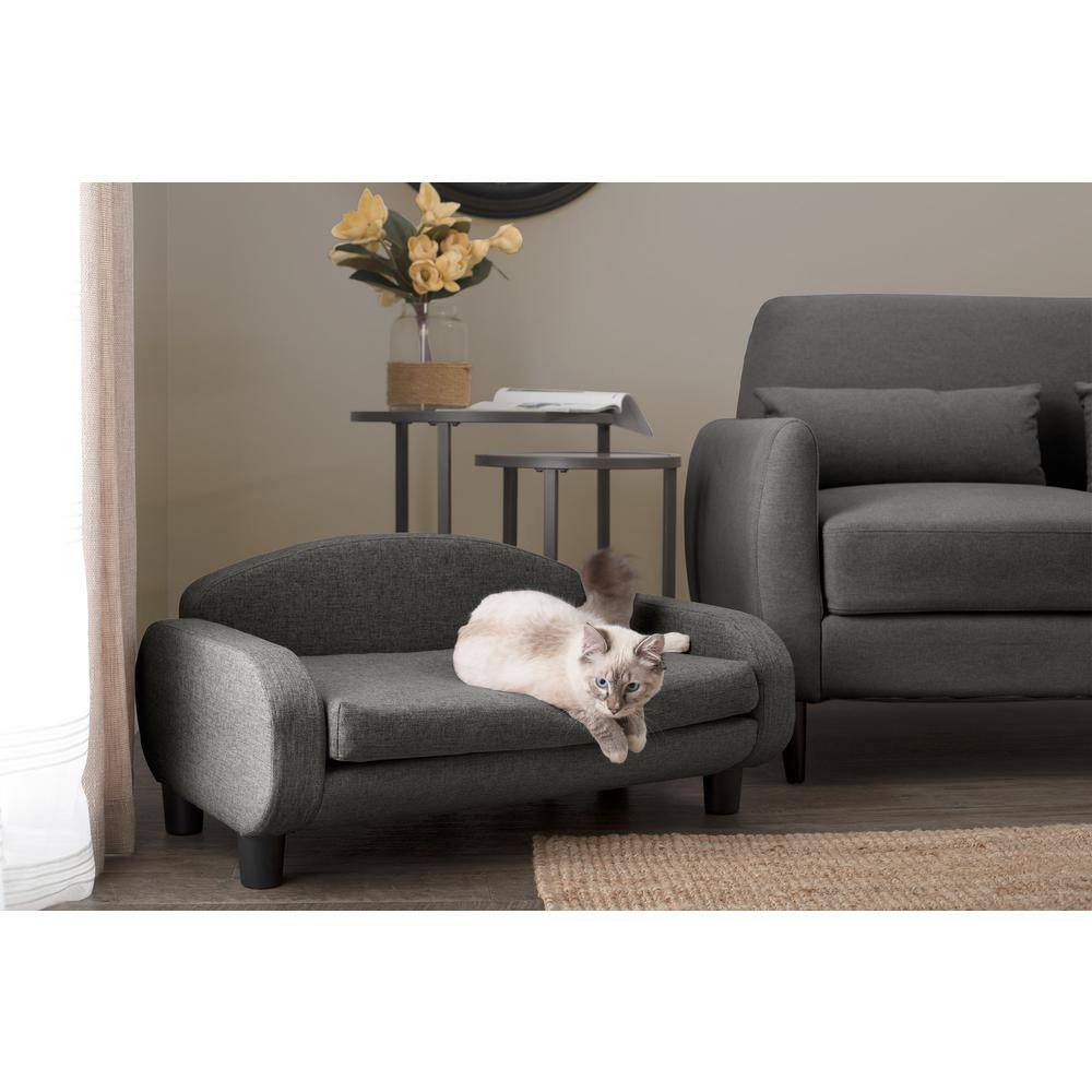 Paws & Purrs 31.5 in. Modern Pet Sofa for Small to Medium Dog or Cat in Dark Gray Finish with Removable/Washable Mattress Bed