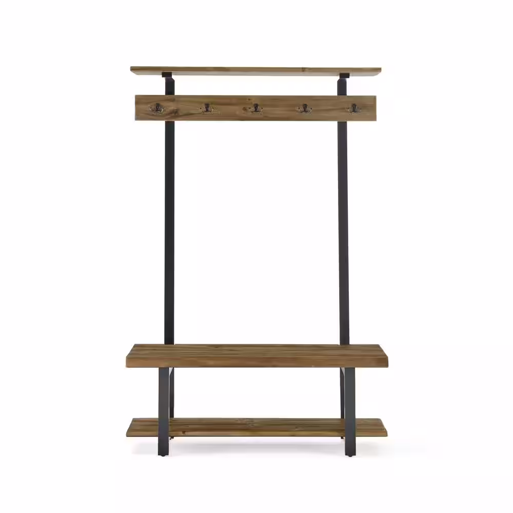 Alaterre Furniture Pomona Entryway Hall Tree with Bench, Shelves and Coat Hooks