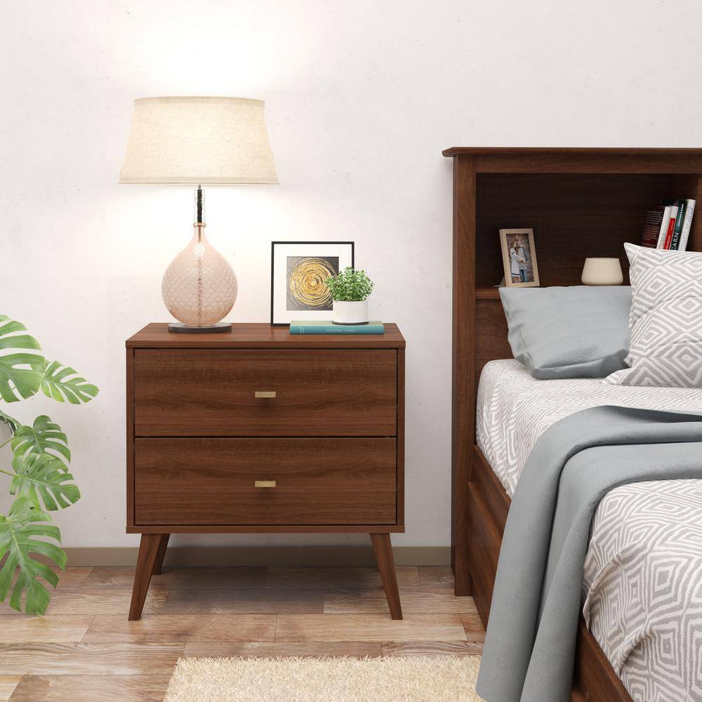 None Milo Mid Century Modern 2-Drawer Cherry Nightstand 25 in H x 24.75 in. W x 16 in. D