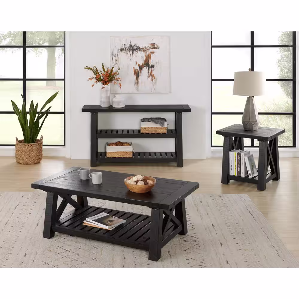 Martin Svensson Home Bolton 55 in. Black Stain Rectangle Solid Wood Console Table