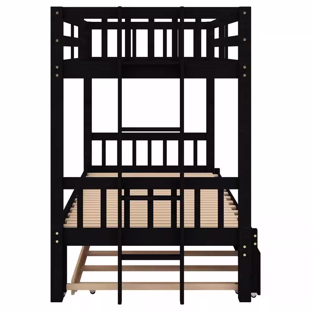 Harper & Bright Designs Espresso Twin Over Twin/King Bunk Bed with Trundle