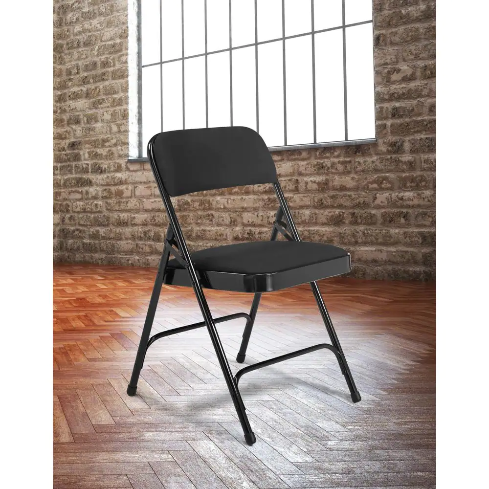 National Public Seating Midnight Black Fabric Padded Seat Stackable Folding Chair (Set of 4)