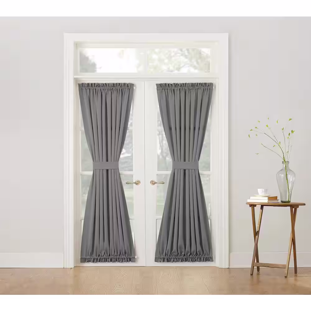 Sun Zero Grey Solid Rod Pocket Room Darkening Curtain - 54 in. W x 72 in. L