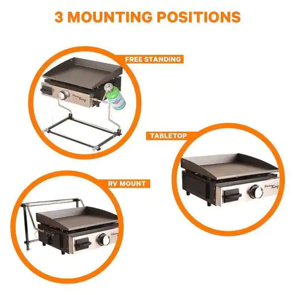 Flame King Flat Top Cast Iron Propane Grill Griddle for Tabletop, Wall Mounted and Floor Stand
