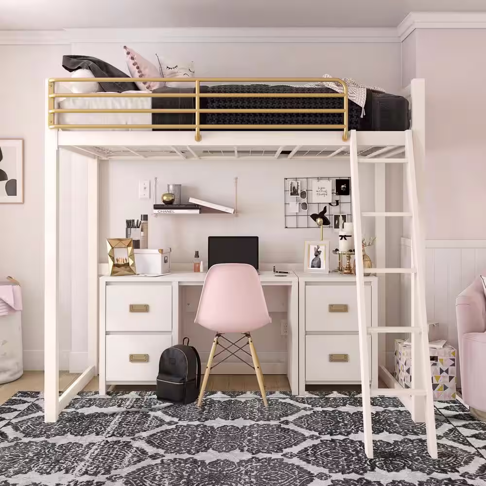 Little Seeds Monarch Hill Haven White and Gold Twin Metal Loft Bed