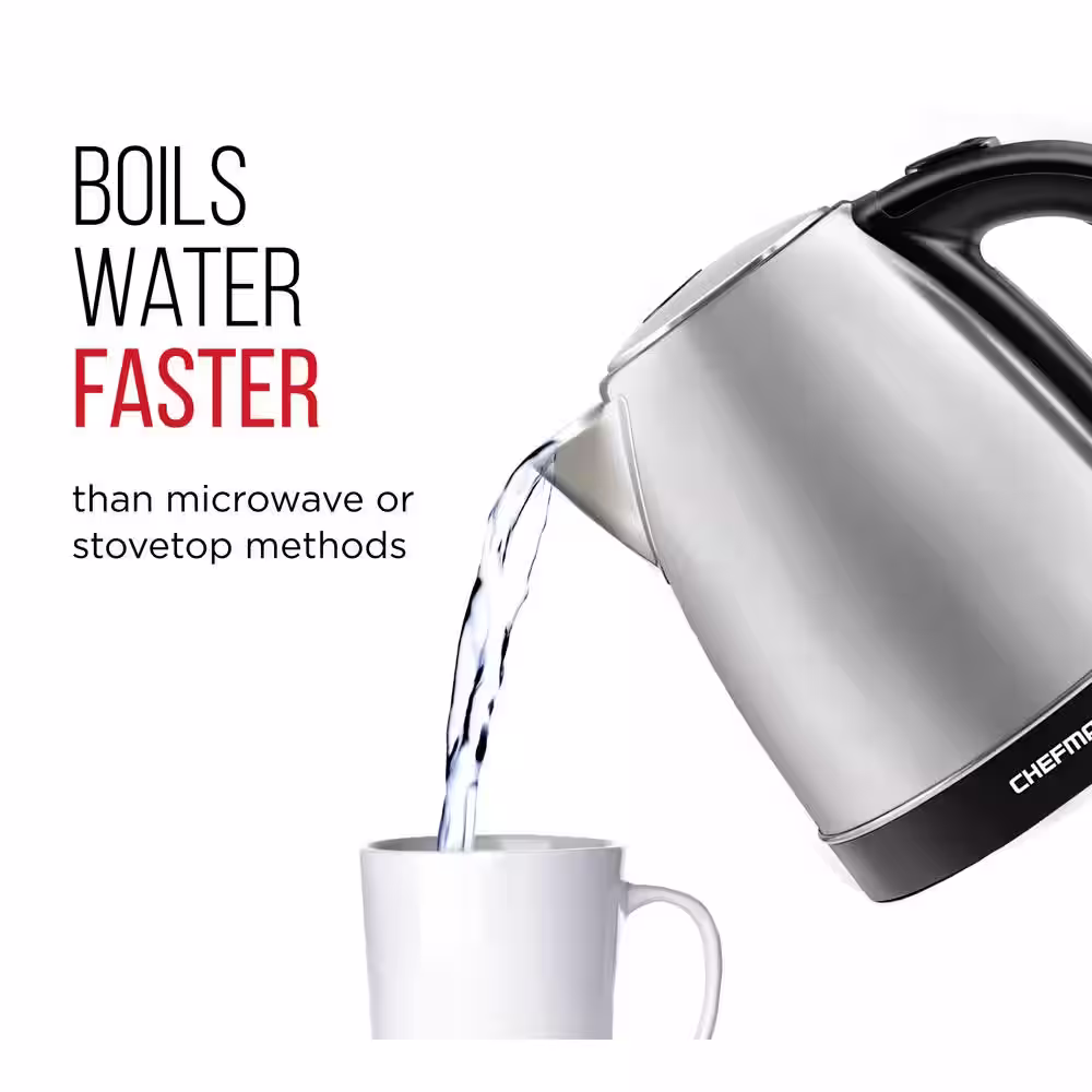 Chefman 7 Cup 1500W Stainless Steel Kettle with Auto Shut Off, 1.7L