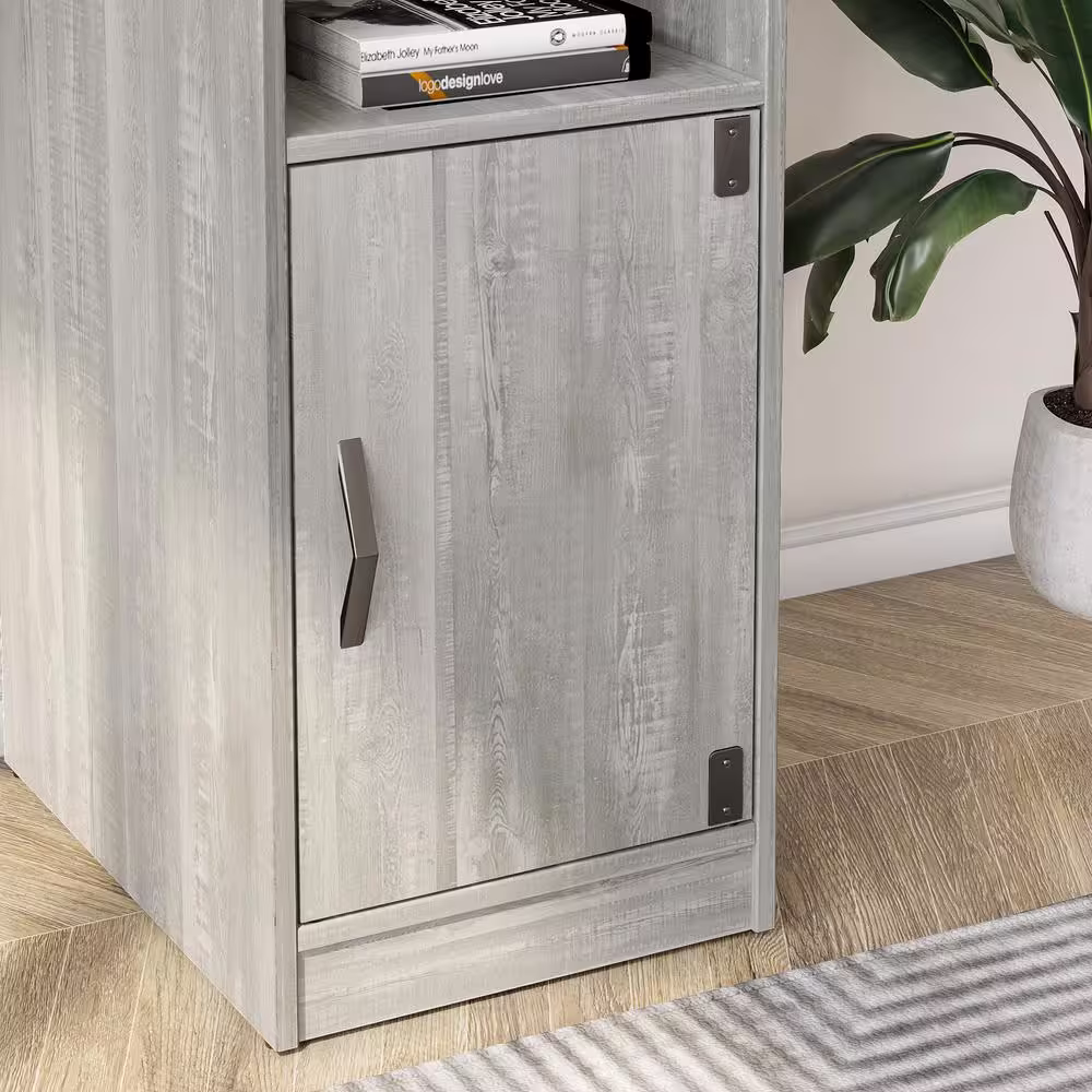 Bestier 60 in. L shaped Wash White Wood Desk with Cabinet and Hooks