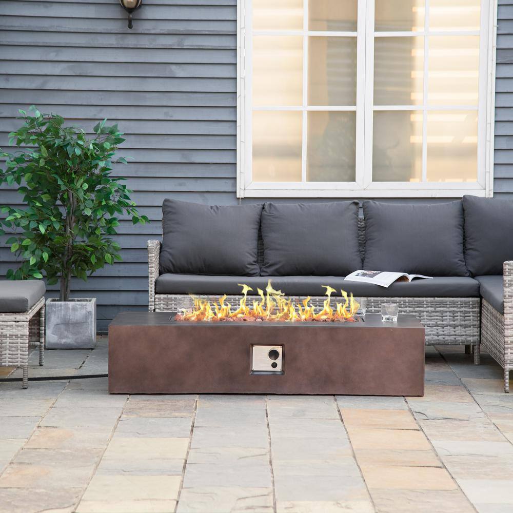 Outsunny Rectangular Stone Fire Pit Table with Protective Cover